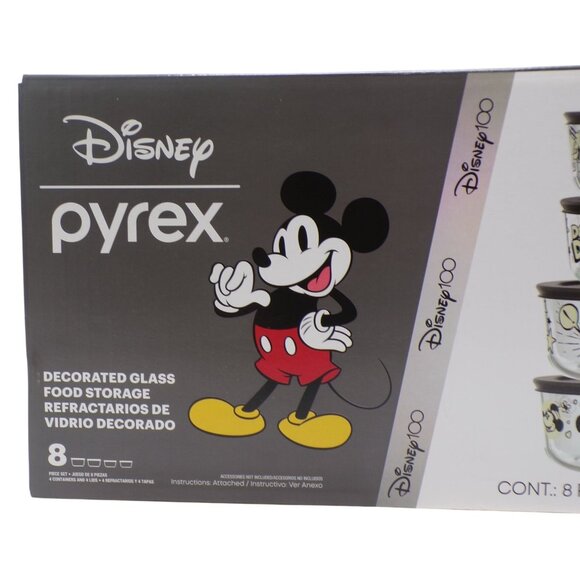 NIB Disney 100 Yr Pyrex 8-Piece Glass Food Storage Mickey Mouse & Friends - Picture 2 of 7